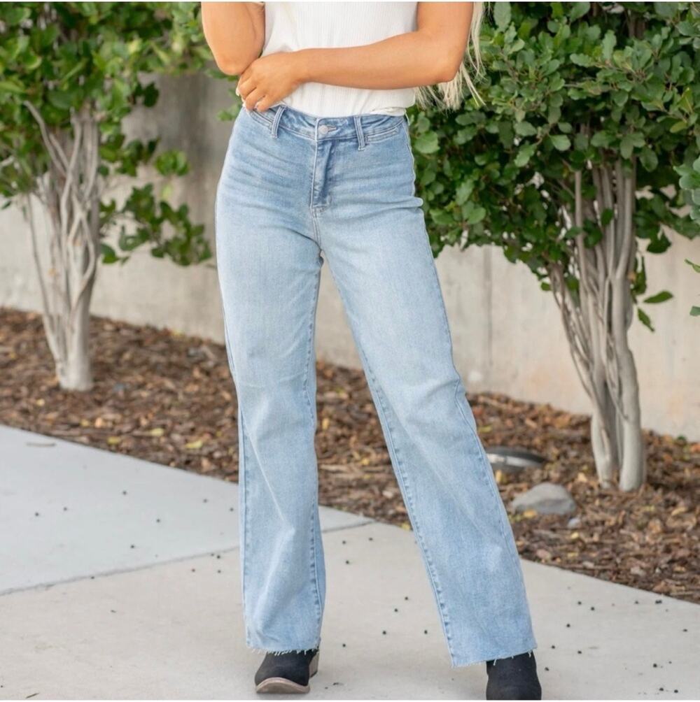 Judy Blue Jeans Womens 30 Fairmont High Rise Cut Hem Wide Leg Stretch Medium
